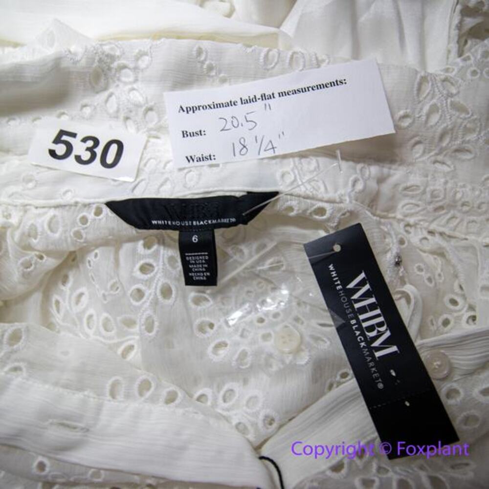 New! White House Black Market Long Sleeve Eyelet Shirt Dress mini ecru, size 6 - Picture 7 of 13